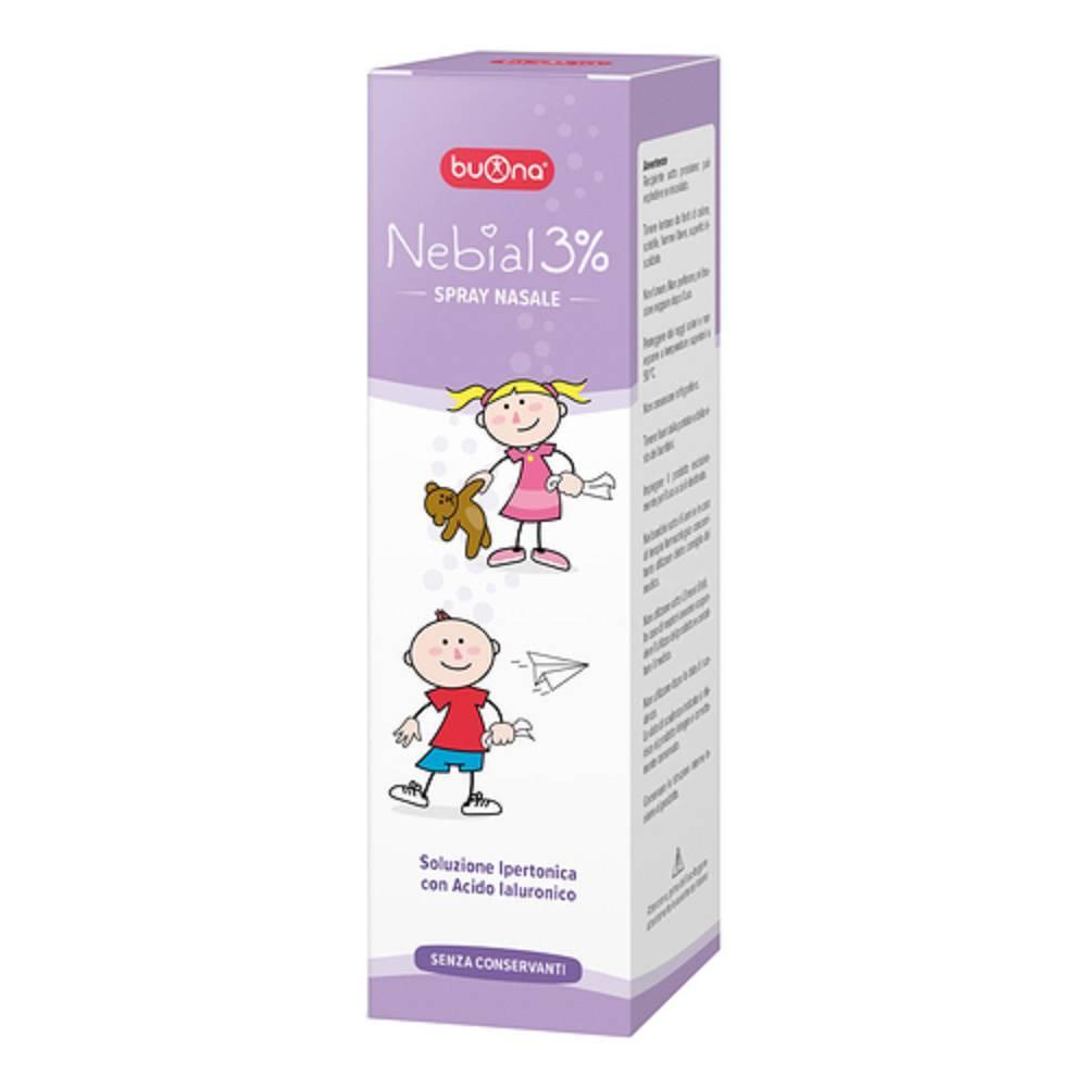 buona spray nasale nebial 3% 100ml con acido ialuronico - decongestionante e fluidificante per raffreddore e congestione nasale - foto 1