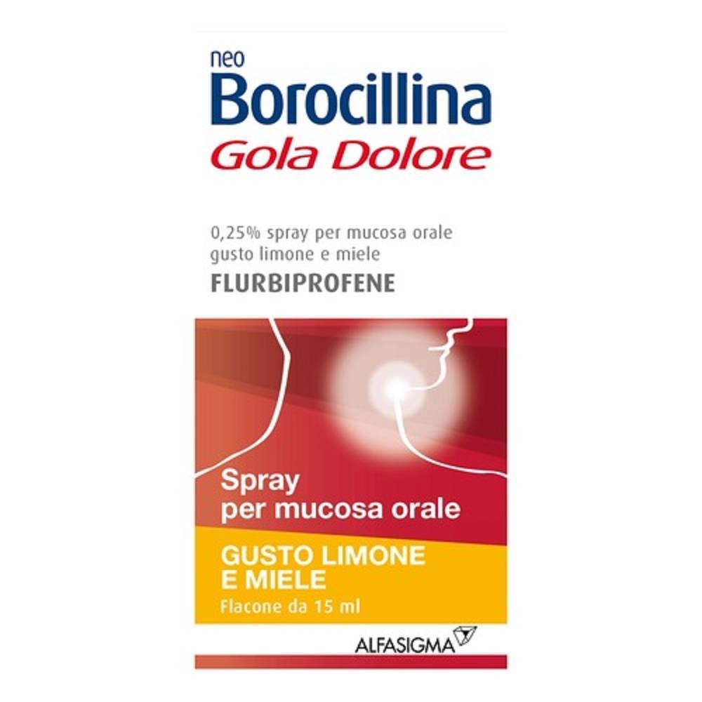 neoborocillina spray e collutorio neo borocillina gola dolore al limone e miele per infiammazione e dolore orale, efficace sollievo con flurbiprofene - foto 1
