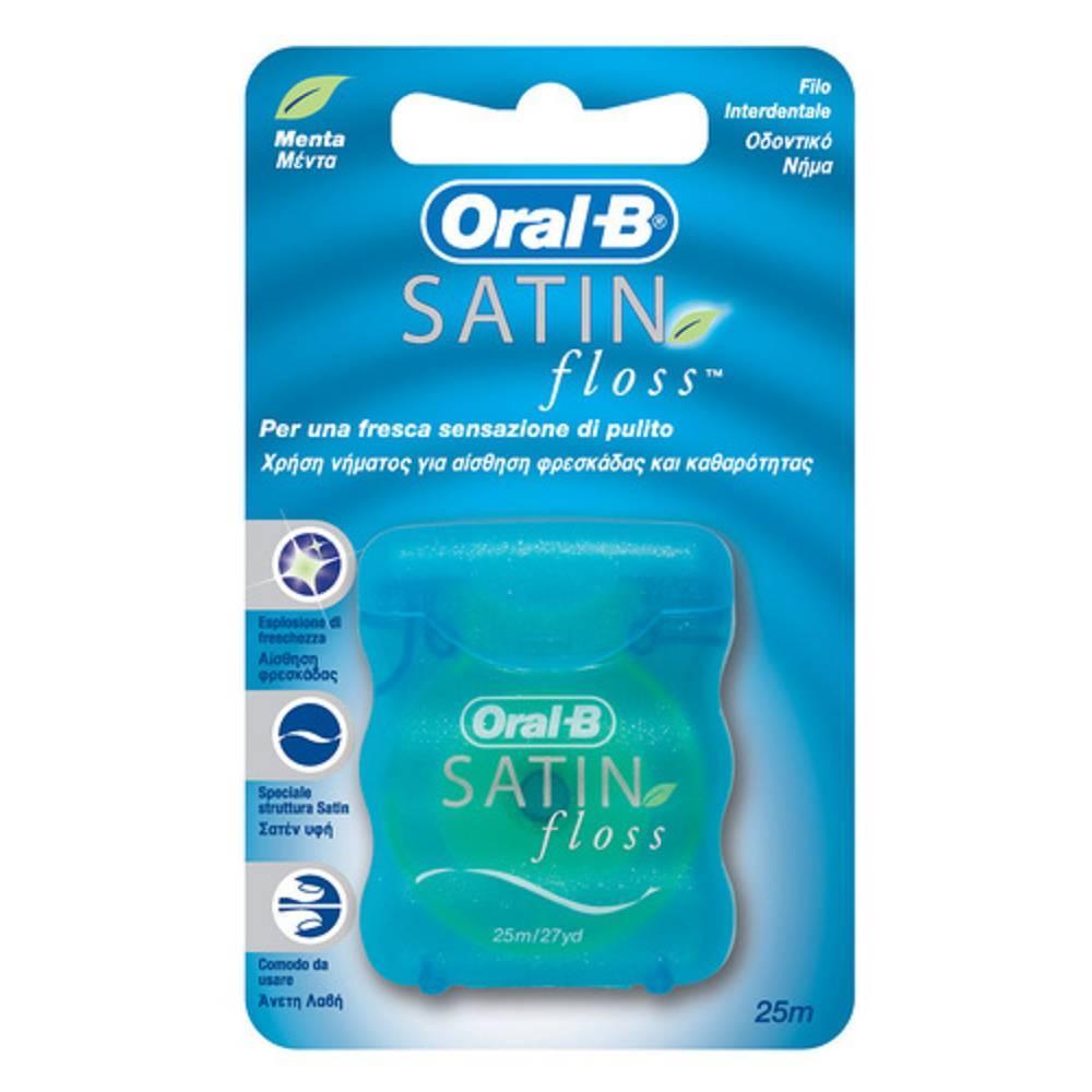 oral-b filo interdentale satin floss da 50 metri - rimuove placca e residui, delicato su gengive e dita, freschezza alla menta - foto 1
