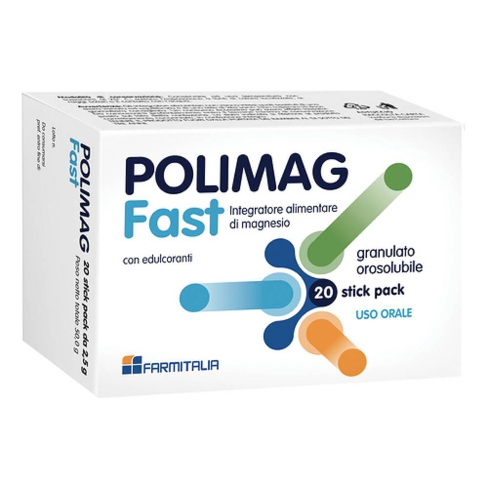 polimag integratore alimentare orosolubile di magnesio polimag fast in bustine - 20 stick pack da 2,5 g per elevata biodisponibilità e praticità d'uso - foto 1