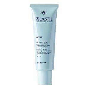 Crema idratante leggera  aqua 50ml per pelle normale-mista, emulsione veloce assorbimento antirughe e rassodante viso