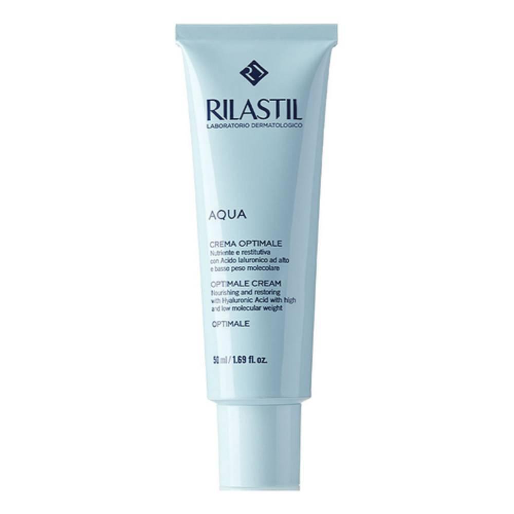 rilastil crema idratante ottimale per viso e collo rilastil aqua 50ml - emulsione nutriente per pelle normale e secca con ingredienti attivi naturali - foto 1