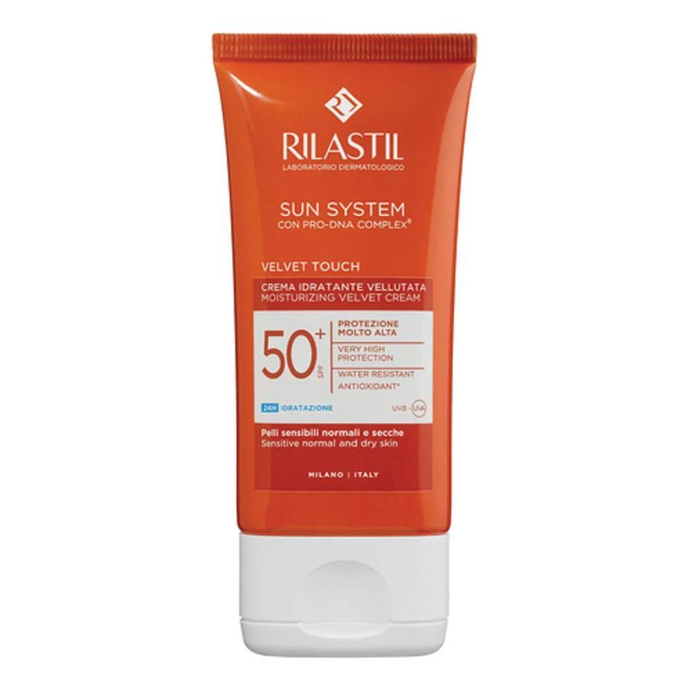 rilastil crema vellutata idratante spf 50+ rilastil sun system per pelle sensibile - protezione uvb-uva, resistente all'acqua, non comedogenica - foto 1