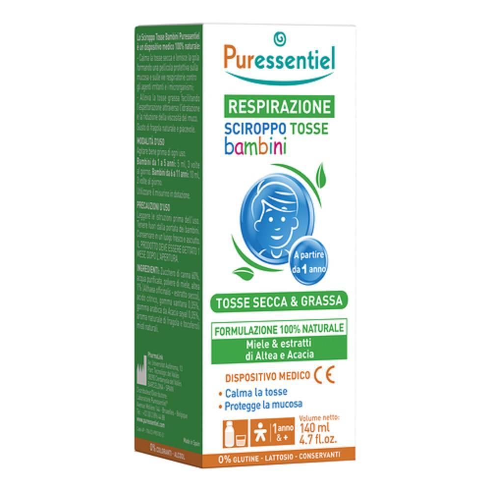 puressentiel sciroppo tosse bambini 140ml - dispositivo medico naturale per calmante e lenitivo della gola con gusto di fragola - foto 1