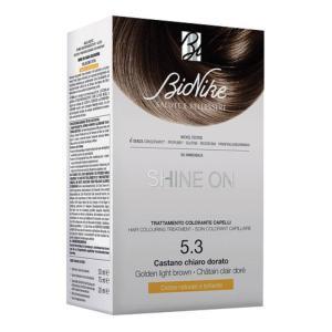 Trattamento colorante per capelli shine on castano chiaro dorato 5.3 senza ammoniaca e allergeni con rivelatore e balsamo ristrutturante