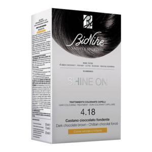 Trattamento colorante per capelli castano cioccolato fondente shine on senza ammoniaca e senza allergeni - kit completo 75 ml + 50 ml + 20 ml