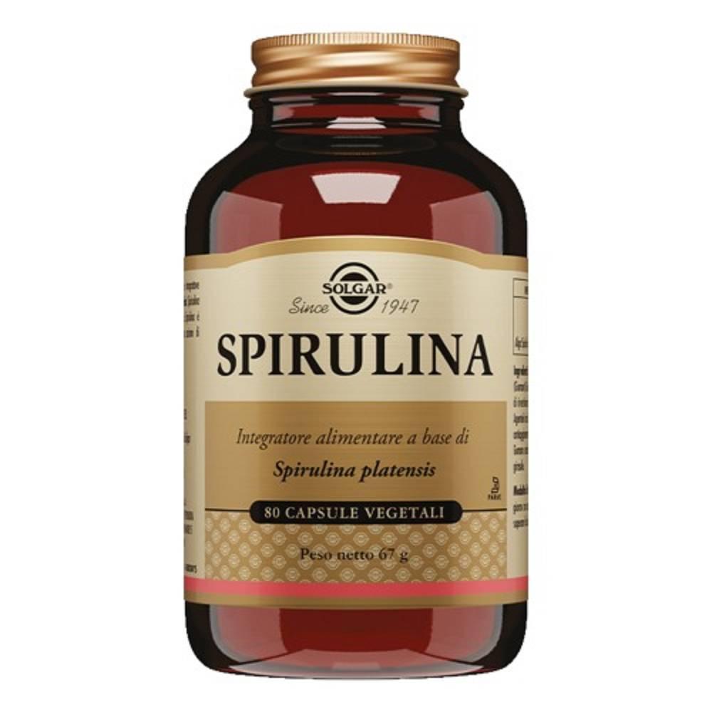 solgar integratore alimentare spirulina 80 capsule vegetali - alga spirulina platensis adatta ai vegani, senza glutine, tonico psico-fisico - foto 1