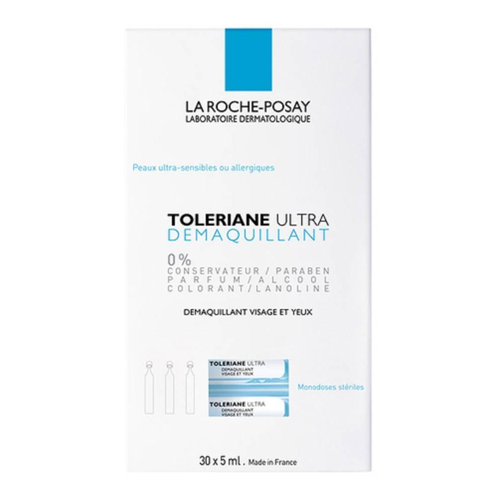 la roche posay struccante ultra delicato per occhi sensibili - toleriane ultra monodose 30 x 5 ml, ideale per chi porta lenti a contatto - foto 1