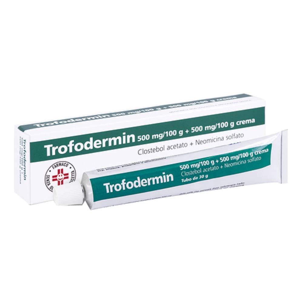 trofodermin spray e crema cutanea trofodermina per abrasioni, erosioni e ustioni - trattamento dermatologico con clostebol e neomicina 30g - foto 1