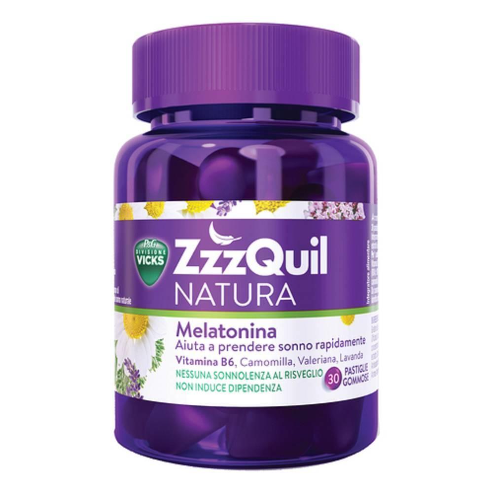 vicks integratore alimentare zzzquil natura con melatonina, vitamina b6 ed estratti di erbe per un sonno sereno - flacone da 30 pastiglie gommose - foto 1