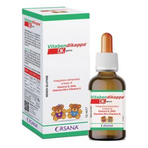 Integratore alimentare vitabendikappa dk 15 ml con vitamina d3, k, dha ed e, privo di glutine per apporto nutrizionale ottimale.