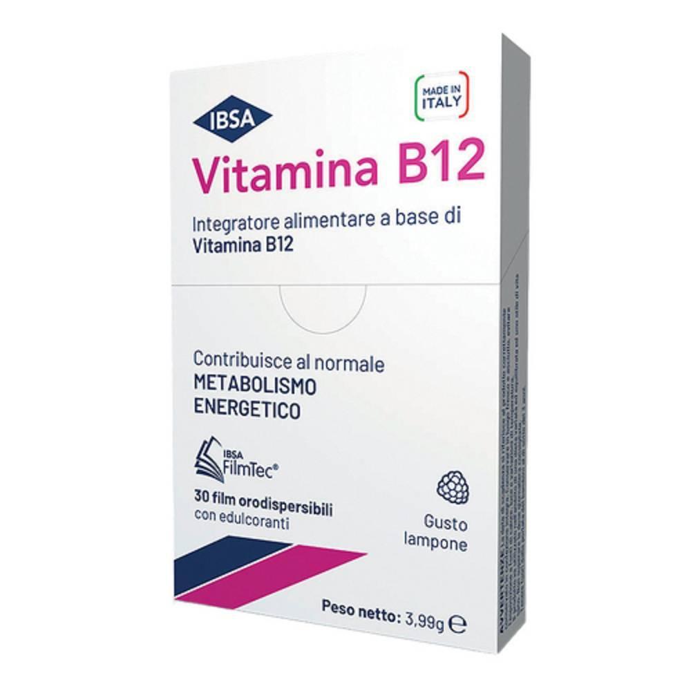 ibsa vitamina b12 film orali gusto lampone - integratore per ridurre stanchezza e supportare il sistema nervoso - 30 film orodispersibili - foto 1