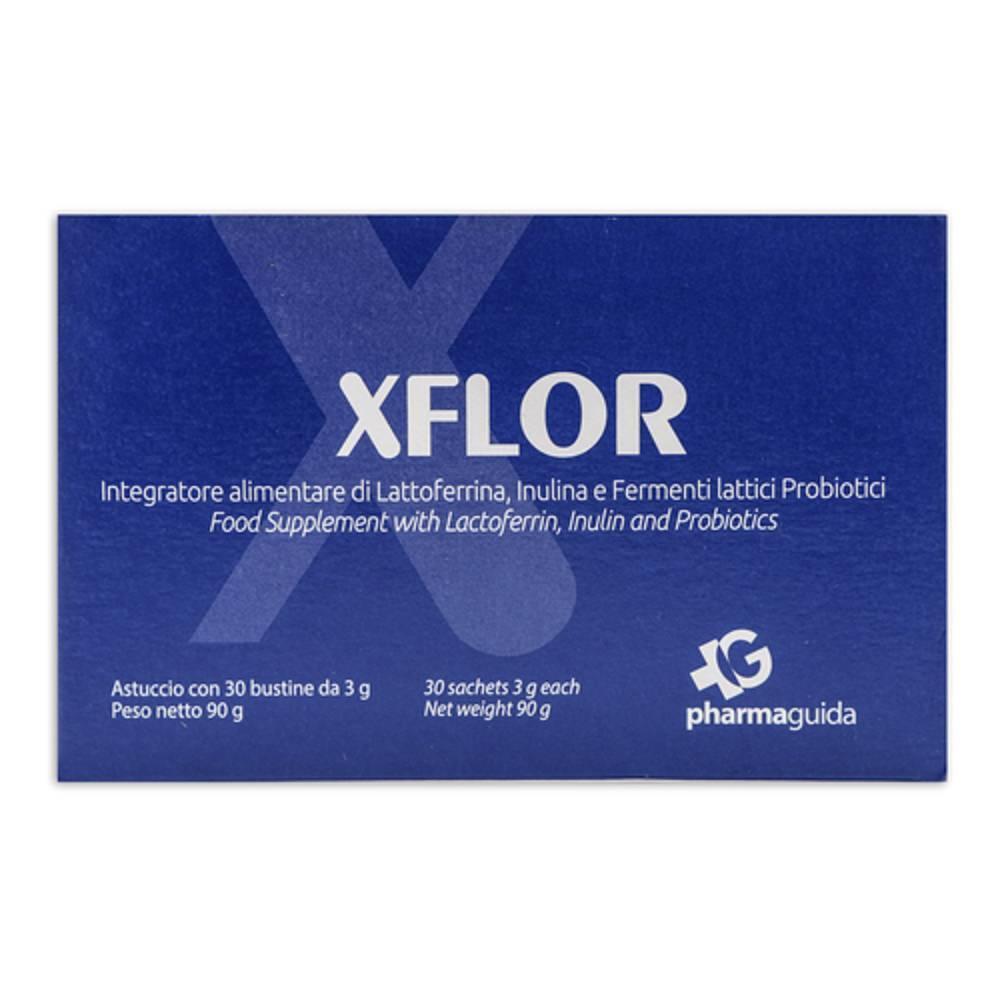xflor integratore alimentare di lattoferrina e inulina con fermenti lattici probiotici - 30 bustine da 3 g per un equilibrio della flora intestinale - foto 1