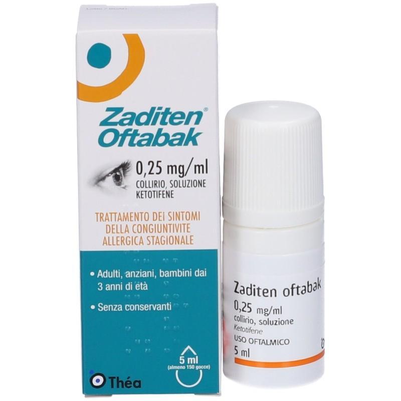 zaditen collirio zaditen ofta bak 0,25 mg/ml per allergie oculari - flacone da 5 ml, soluzione oftalmologica antiallergica - foto 1