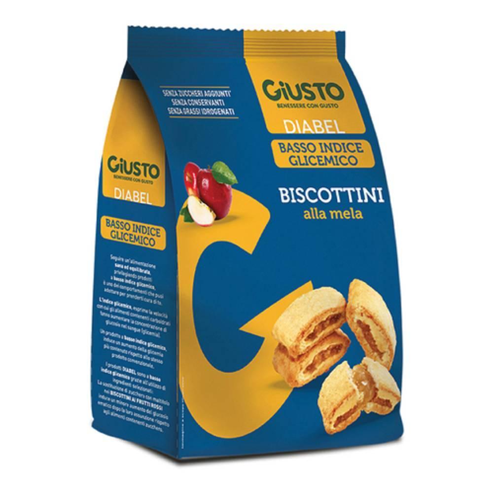 giusto biscottini alla mela per diabetici - basso indice glicemico, senza zuccheri aggiunti e oli di palma, confezione da 250 g - foto 1