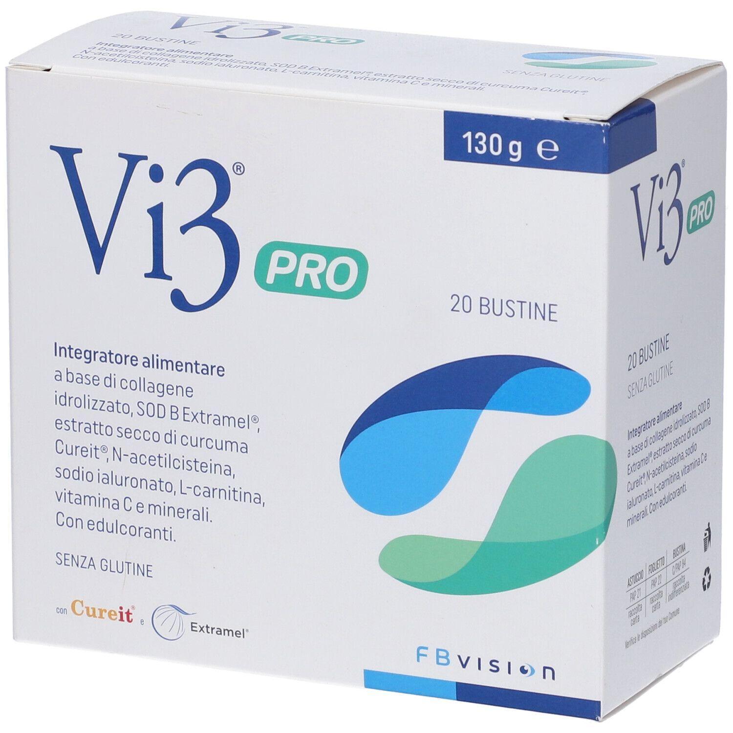 vi3 integratore alimentare effervescente vi3 pro con collagene, curcuma, sod b extramel, n-acetilcisteina, l-carnitina e vitamina c - 20 bustine - foto 1