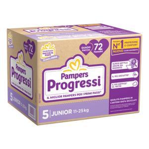 Pannolini  progressi 5 junior 72 pezzi - comfort e protezione per bambini da 11 a 25 kg, assorbimento efficace e libertà di movimento