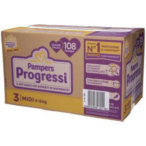 Pannolini  progressi taglia 3 midi 108 pannolini con cuore assorbente e indicatore di bagnato per comfort e protezione