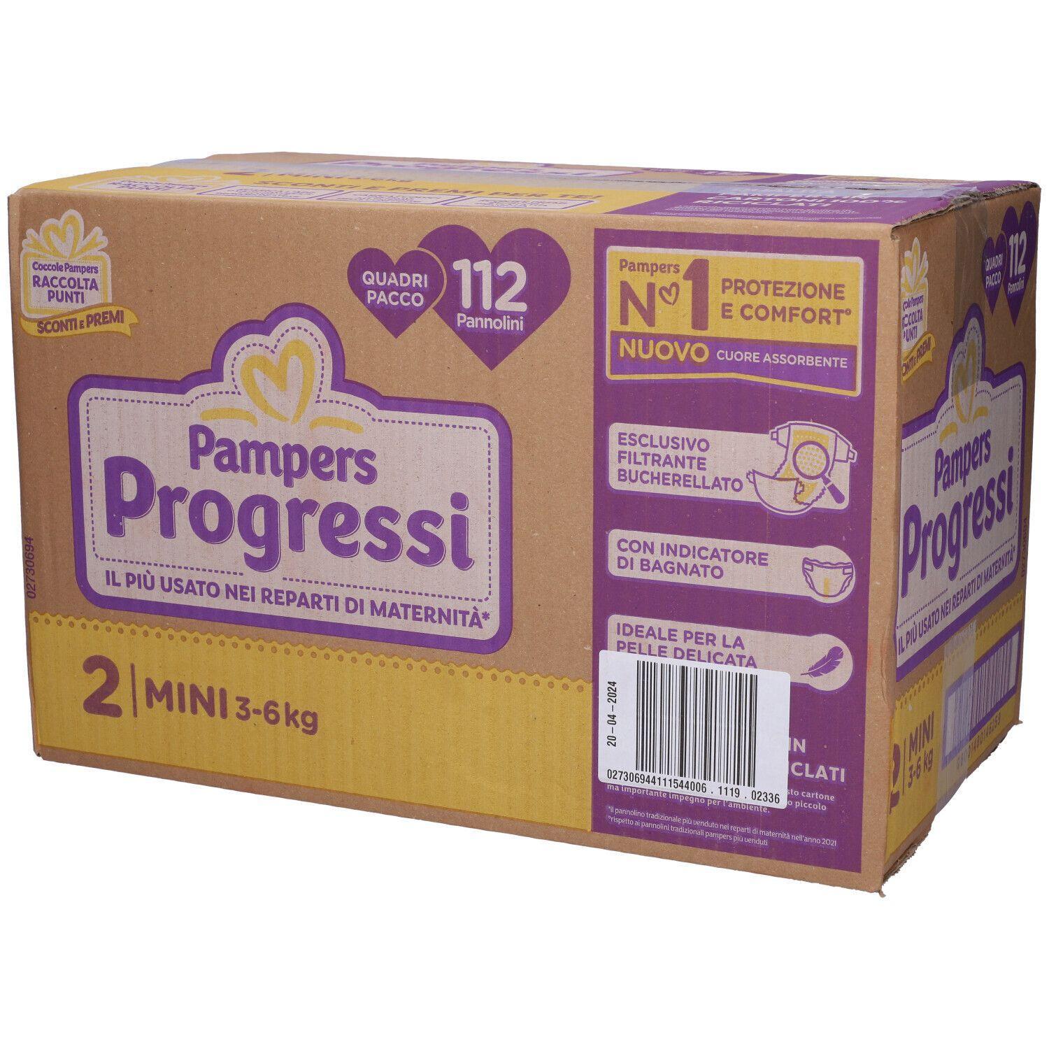 pampers pannolini pampers progressi 2 mini 112 pezzi - comfort e protezione per la pelle delicata del tuo bambino - foto 1
