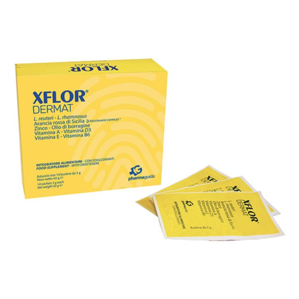 xflor integratore alimentare xflor dermat 14 bustine - con vitamine, zinco e probiotici per il benessere della pelle e dell'intestino - foto 1