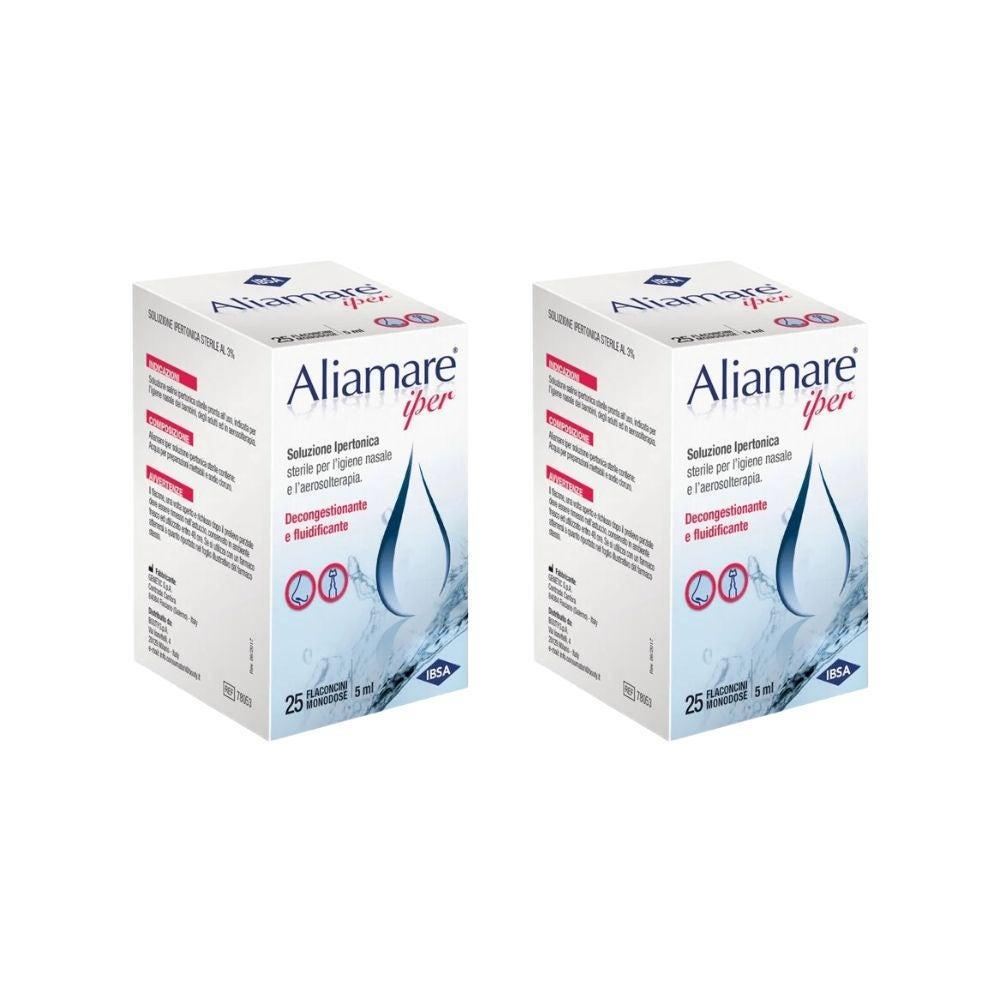 aliamare soluzione ipertonica sterile per l'igiene nasale e aerosolterapia - aliamare iper 25 flaconcini da 5 ml per bambini e adulti - foto 1