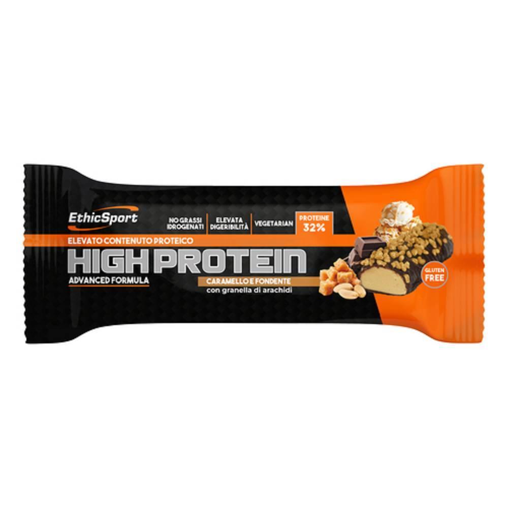 ethicsport barretta alta proteina al gusto caramello e fondente da 45g - snack ideale per sportivi e controllo calorico - foto 1