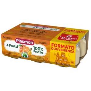 Omogeneizzato per infanzia  4 frutti 6 vasetti da 80 g - mela, banana, albicocca, arancia, senza glutine, ideale da 6 mesi