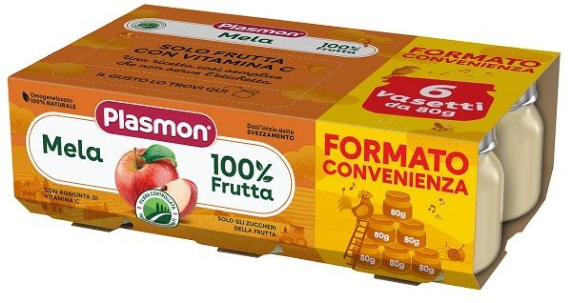 plasmon omogeneizzato di mela plasmon 6 vasetti da 80g - alimento per l'infanzia senza glutine, ideale da 4 mesi con purea di mela e vitamina c - foto 1