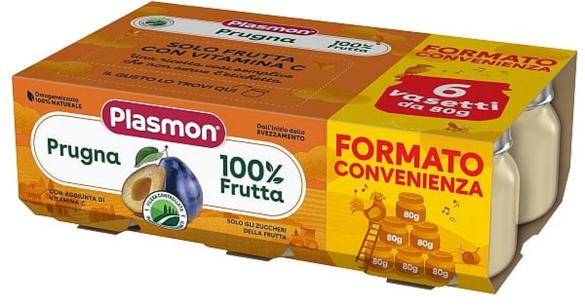 plasmon omogeneizzato di prugna per bambini - 6 vasetti da 80g - alimento senza glutine a partire dal 4° mese - ricco di vitamina c - foto 1