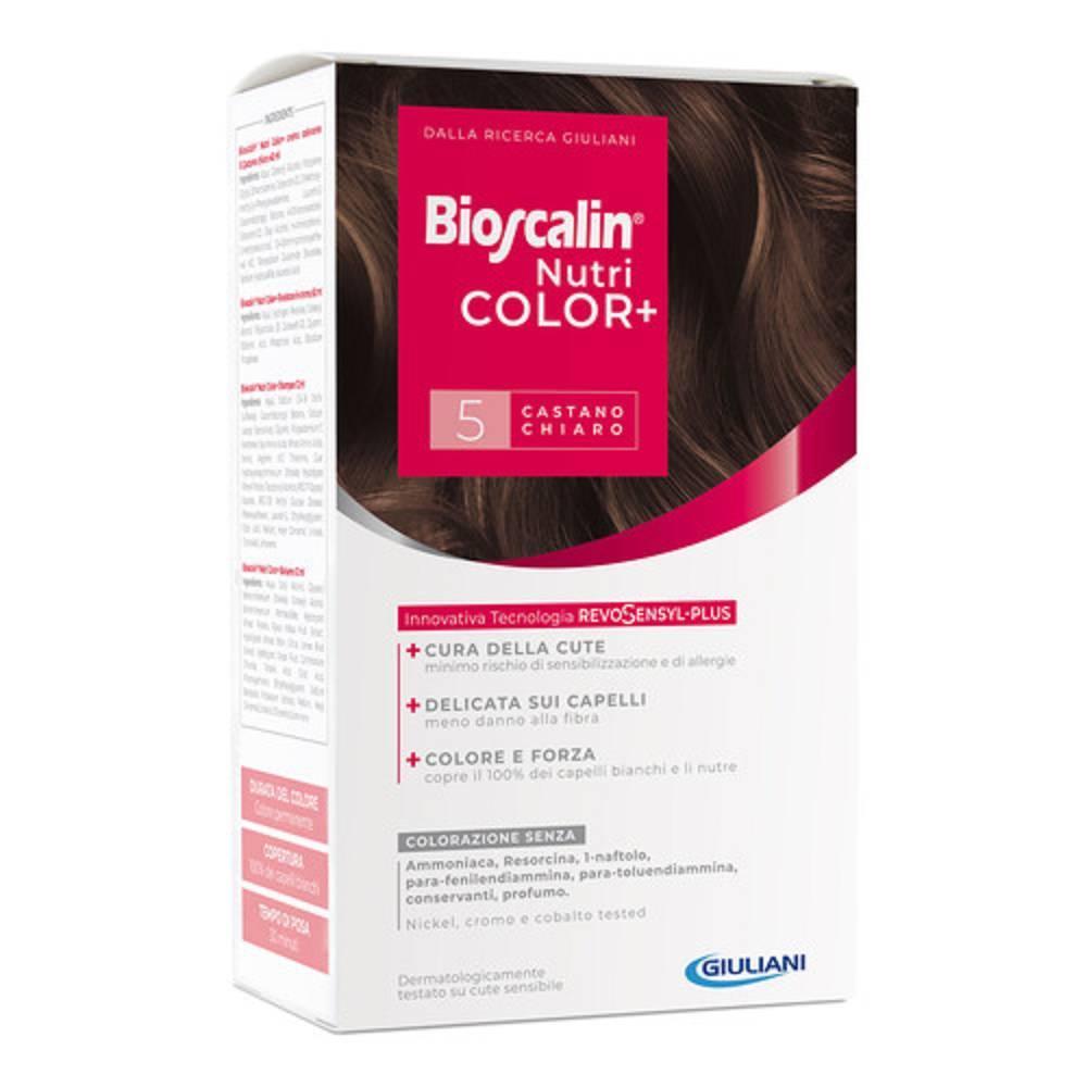 bioscalin bioscalin nutricolor+ tinta permanente - colore intenso, kit completo con shampoo e balsamo protettivi colore, formula delicata, senza ammoniaca 5 castano chiaro - foto 1