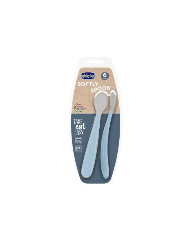 chicco chicco cucchiaio silicone doppio azzurro 6m+ - foto 1